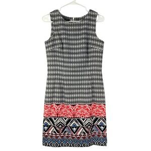 Mario Serrani Womens Geometric Border Print Sleeveless Sheath Dress Size 6 Black